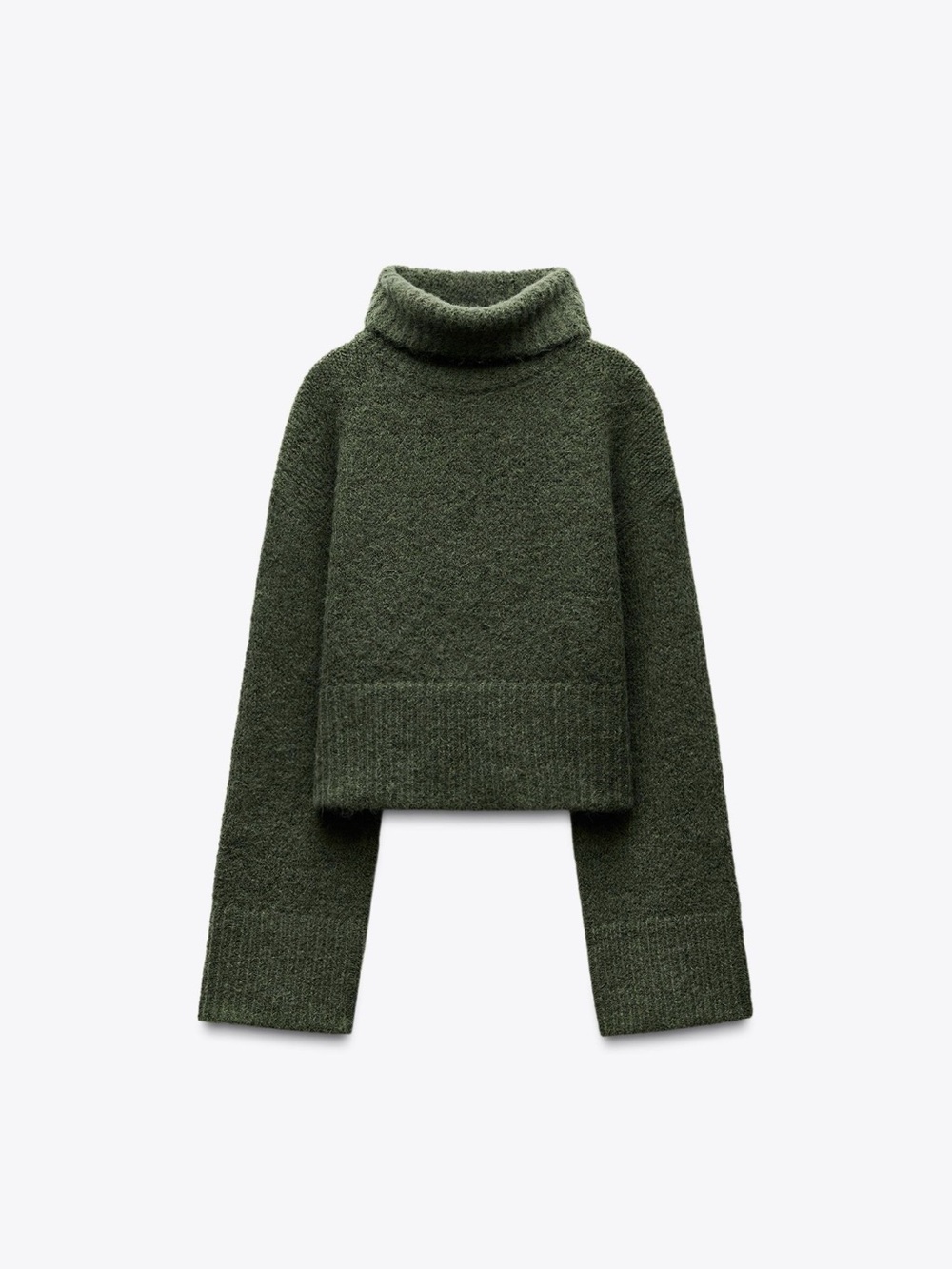 Zara Soft Turtleneck Cropped Sweater in Olive Green